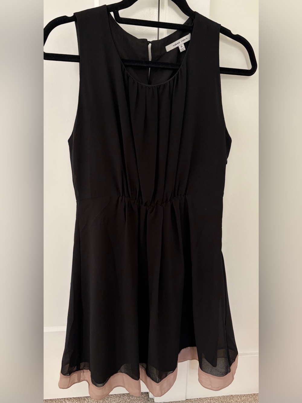 Naked Zebra Black Sleevelss Dress with Blush Hem